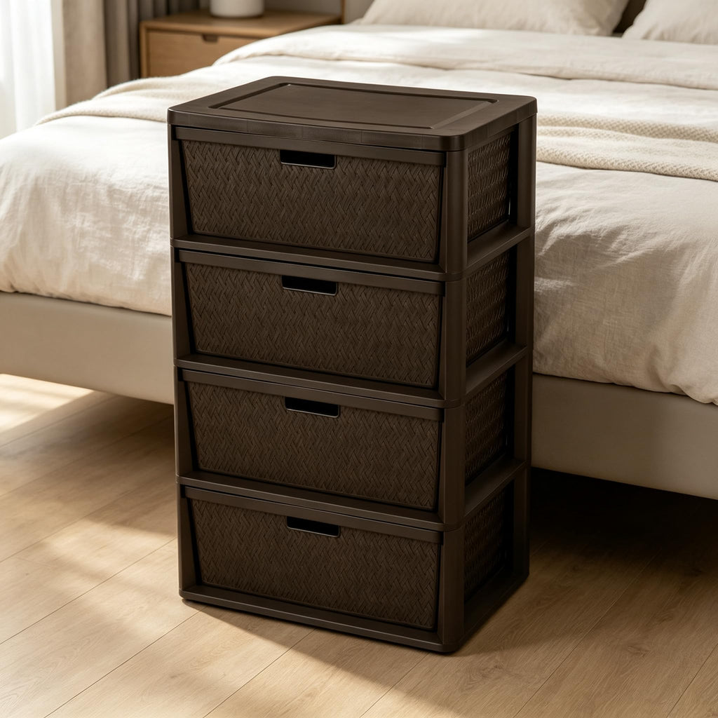 Brown 4-Drawer Storage Tower with Bins J5438