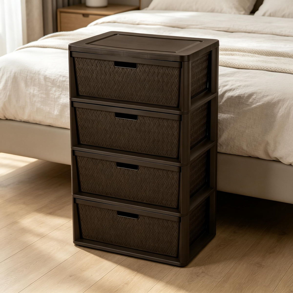 Brown 4-Drawer Storage Tower with Bins J5438