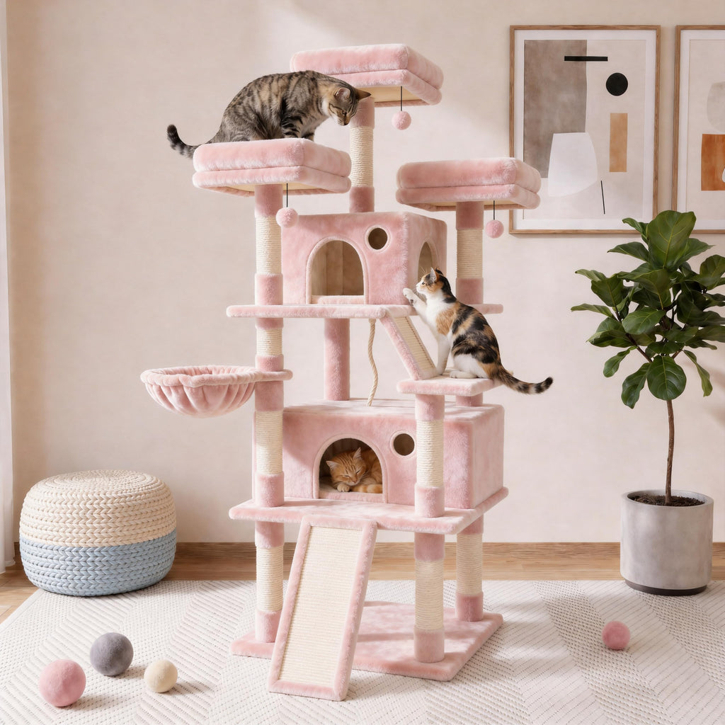 70 Inch Tall Multi-Level Cat Tree Tower with Scratching Posts, Hammock & Perches A259