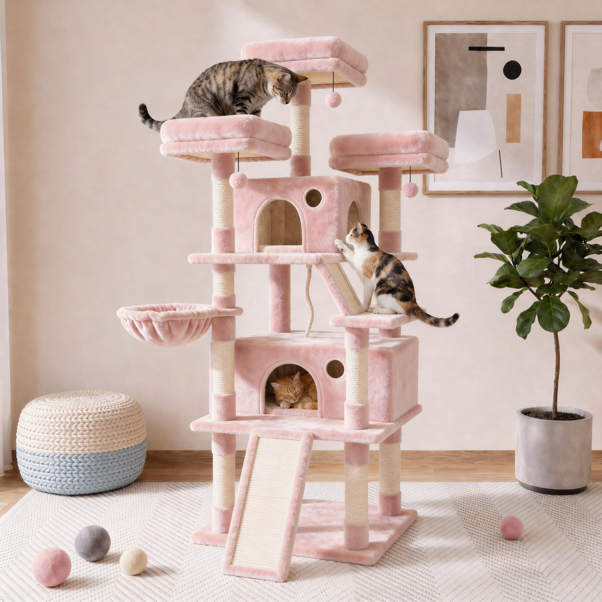 70 Inch Tall Multi-Level Cat Tree Tower with Scratching Posts, Hammock & Perches A259