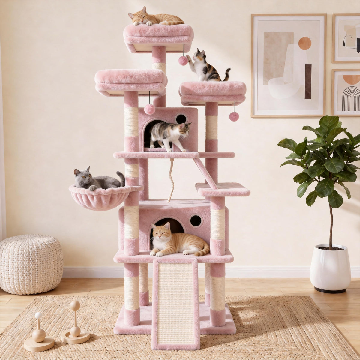 70 Inch Tall Multi-Level Cat Tree Tower with Scratching Posts, Hammock & Perches A259