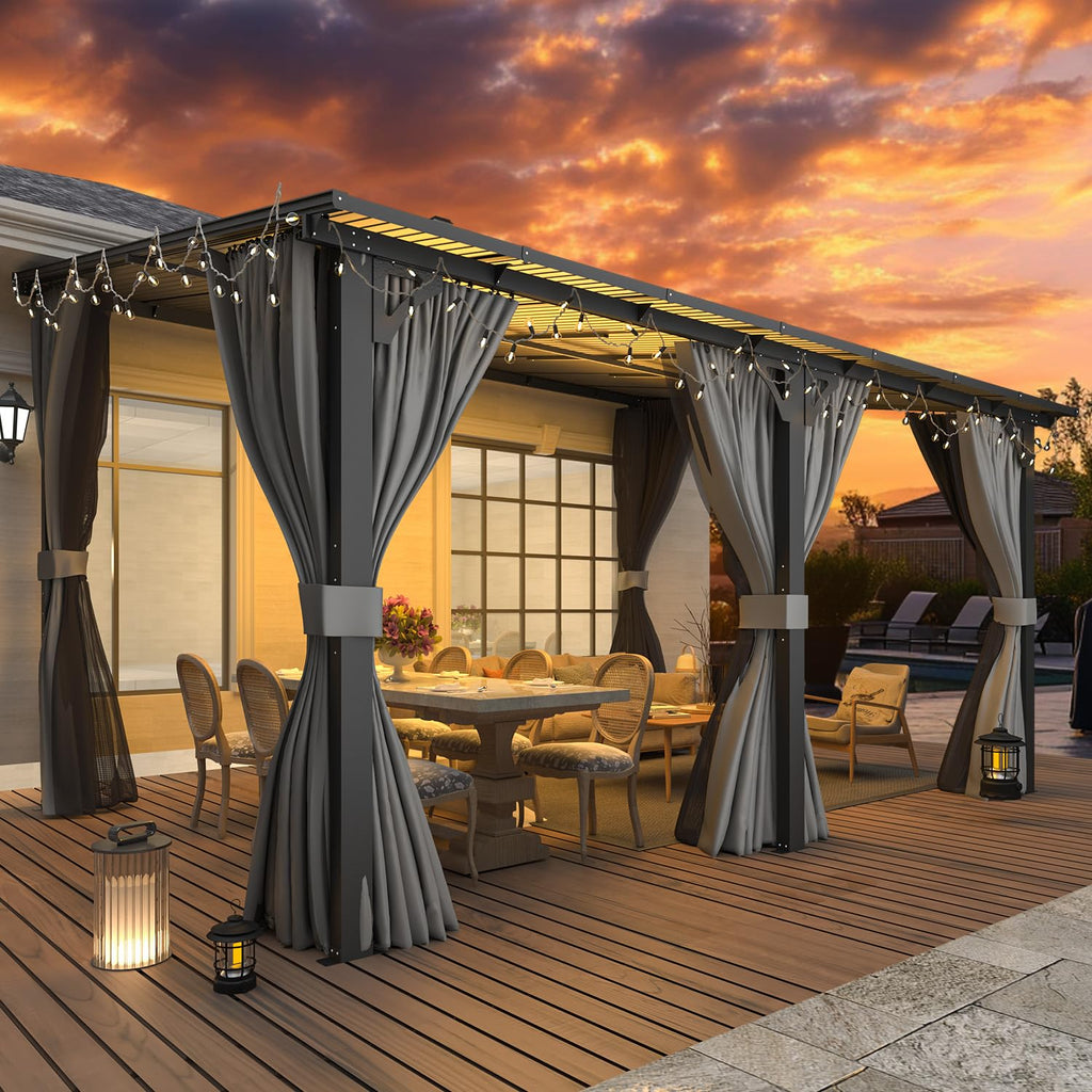 14' x 10' Hard Top Lean to Gazebo with Curtains and Mosquito Netting V19272