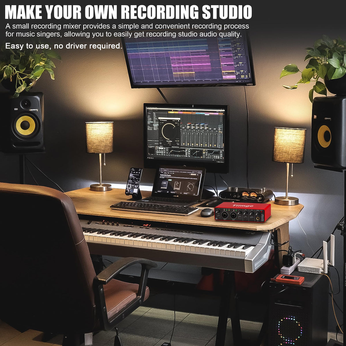 USB Audio Interface with 48V Phantom Power, 24Bit/192kHz, XLR/TRS Inputs F26834