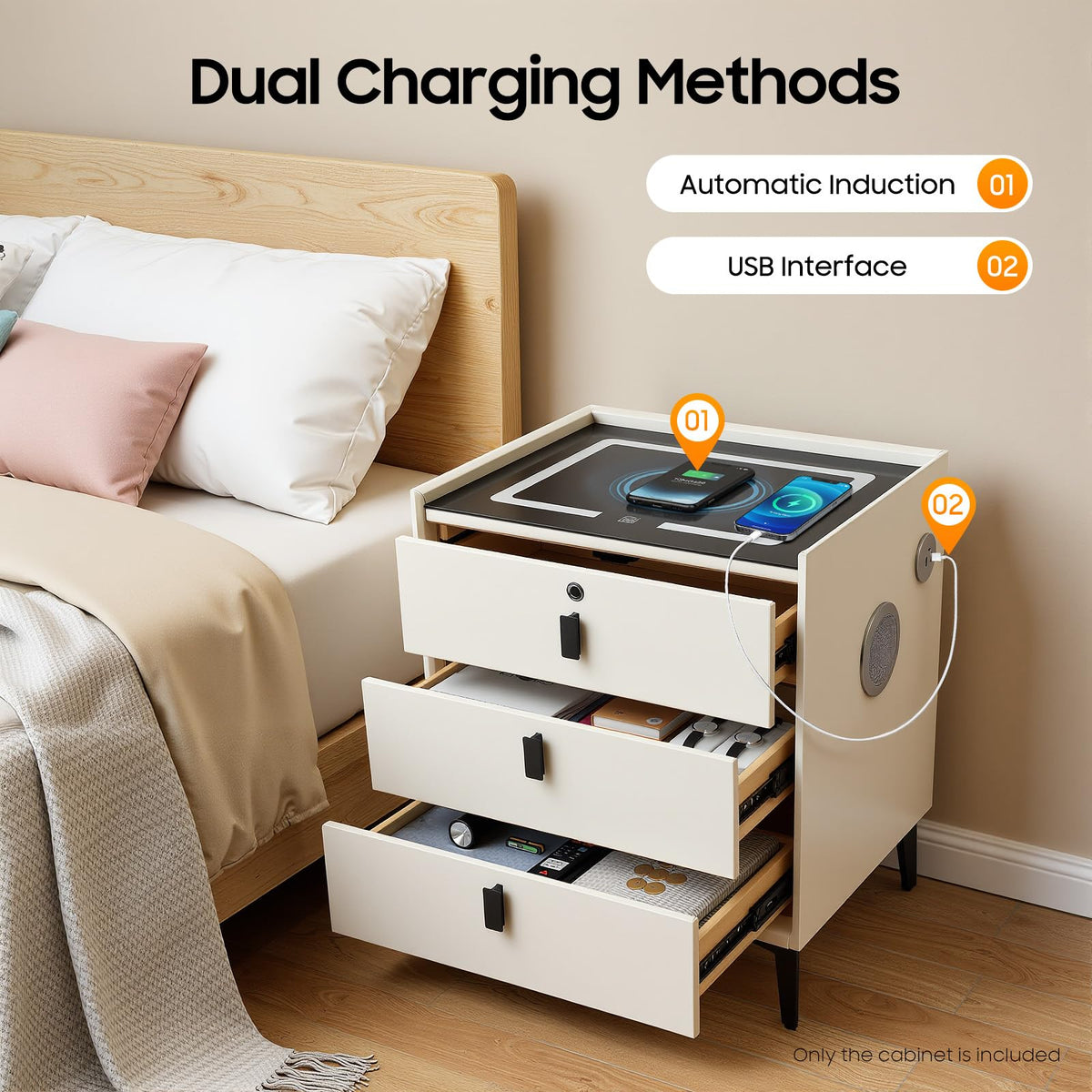 Bedside Table with Wireless Charging and Bluetooth Speaker H58726