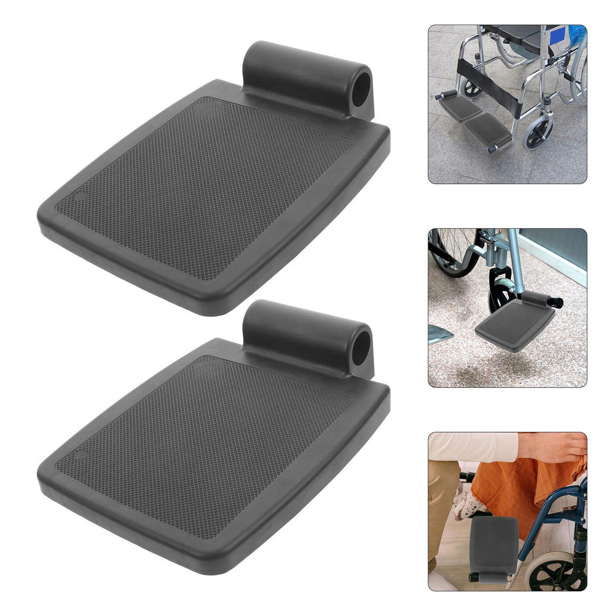 2pcs Black Non-Slip Wheelchair Footrest Replacement Pads D560