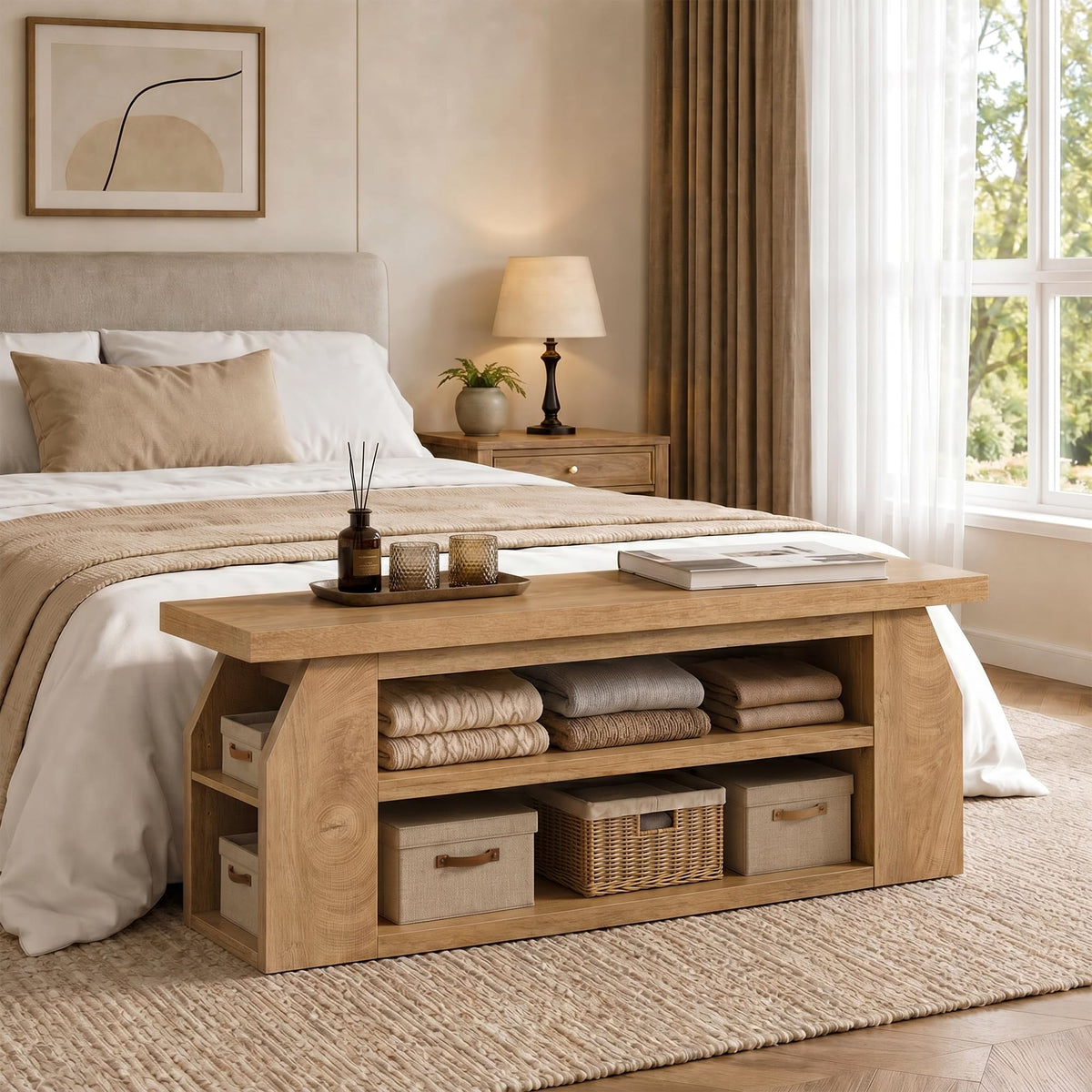 Oak 3-Tier Wood TV Stand for 55 Inch TV E816626