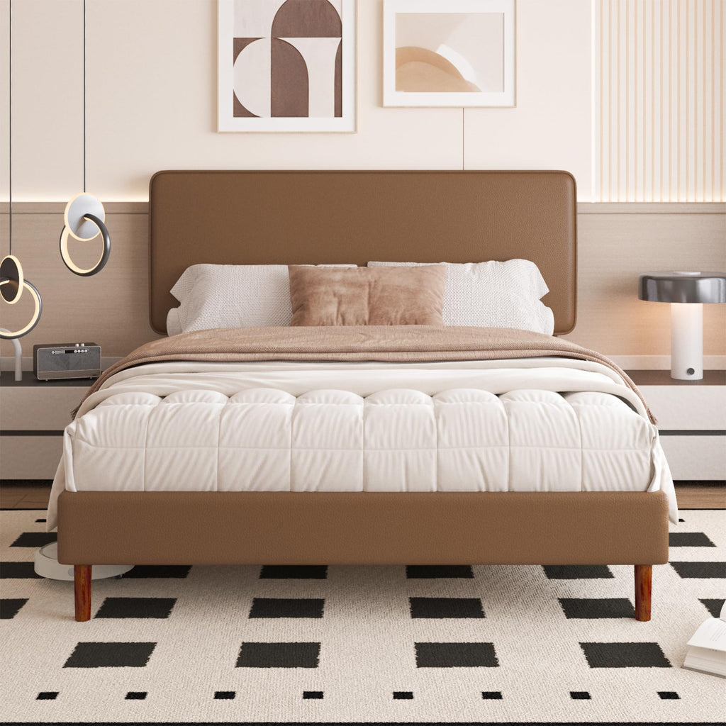 Brown Leather Full Size Platform Bed Frame O59376