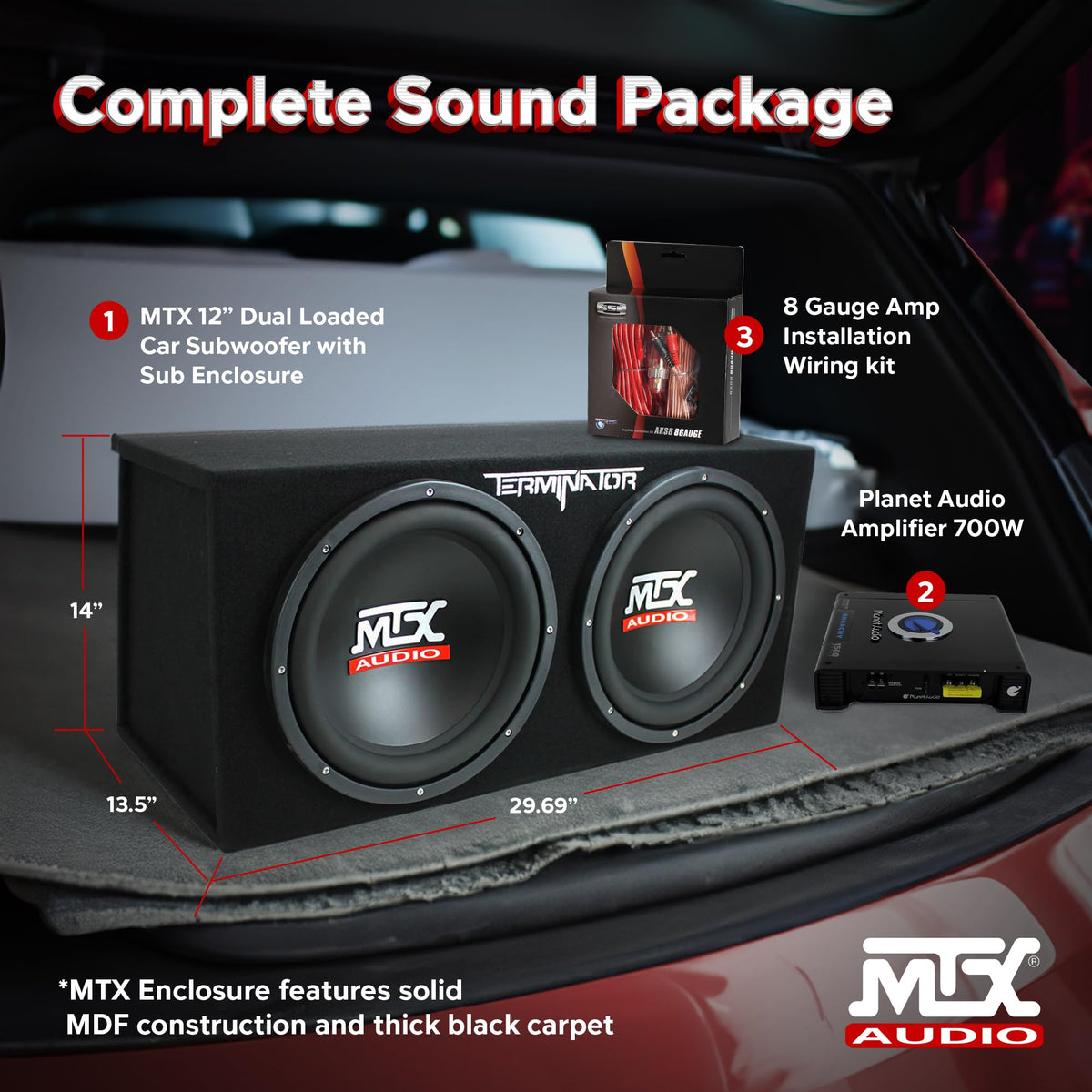 Dual 12" Subwoofers Loaded Enclosure with Amp & Wiring Kit N78298
