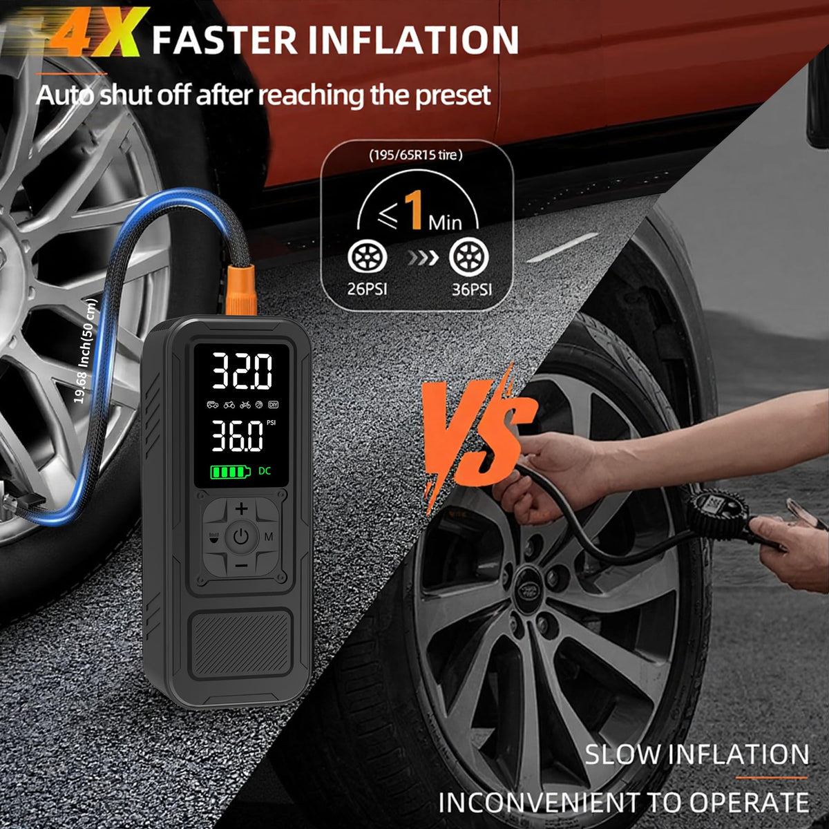 Portable Air Compressor 6000mAh 150PSI Tire Inflator Y406125