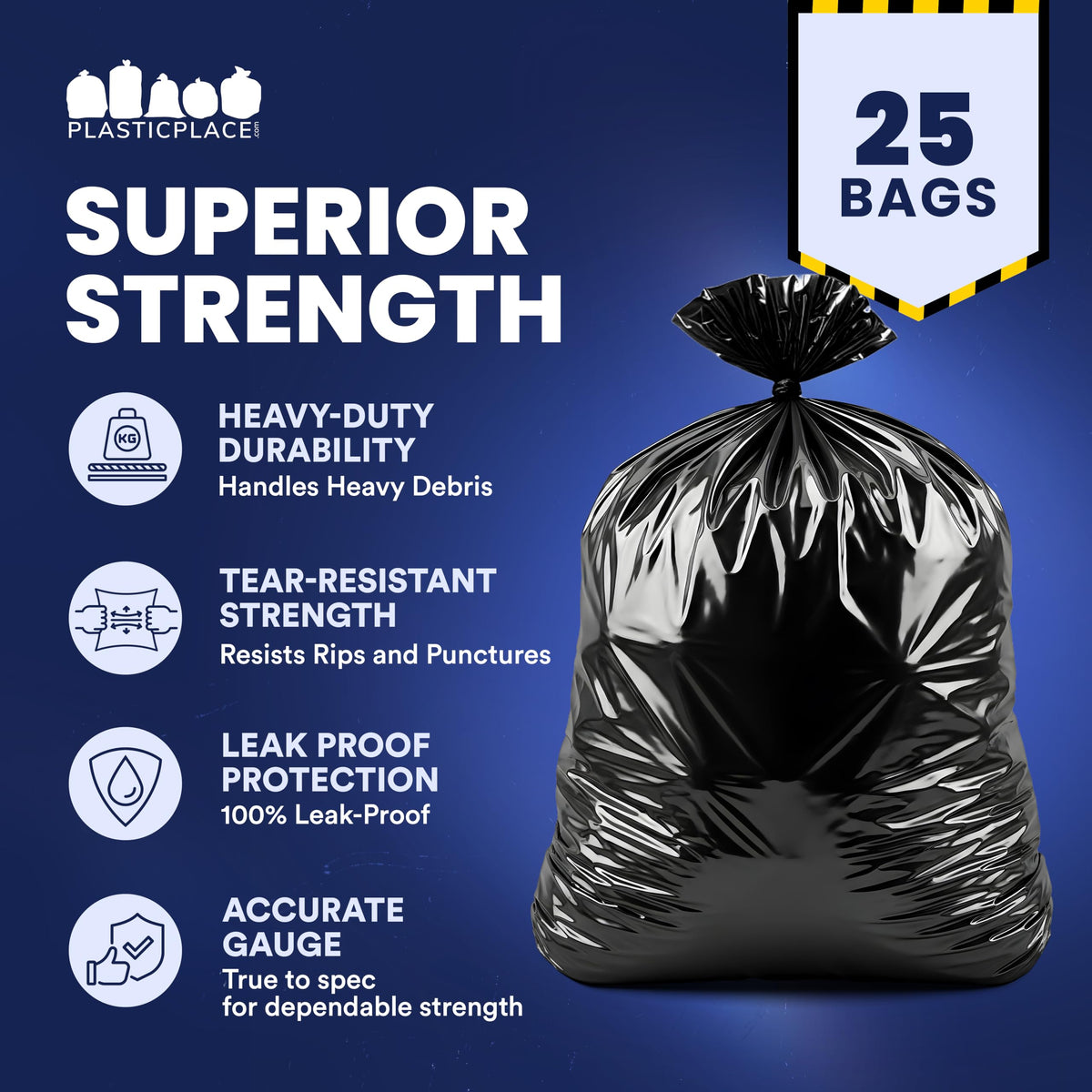 55-60 Gallon Black Heavy Duty Trash Bags 25 Count B865