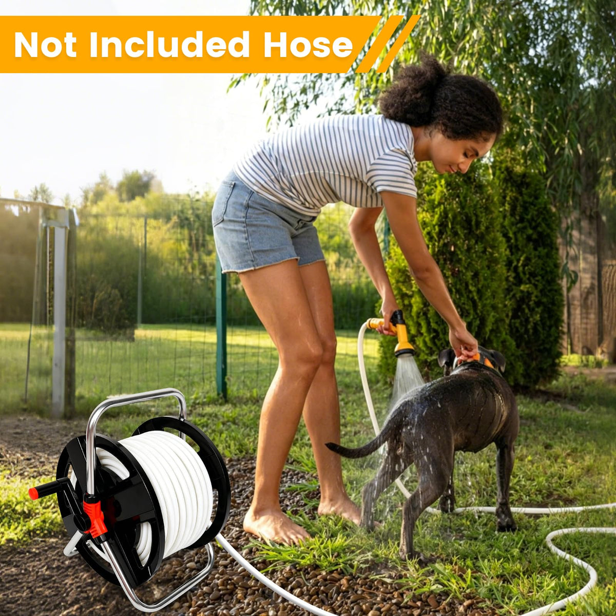 Heavy Duty Aluminum Hand Cranked Hose Reel Cart with 114ft Capacity I1489