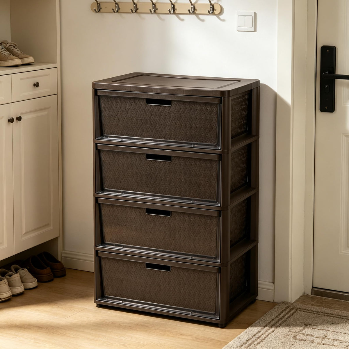 Brown 4-Drawer Storage Tower with Bins J5438