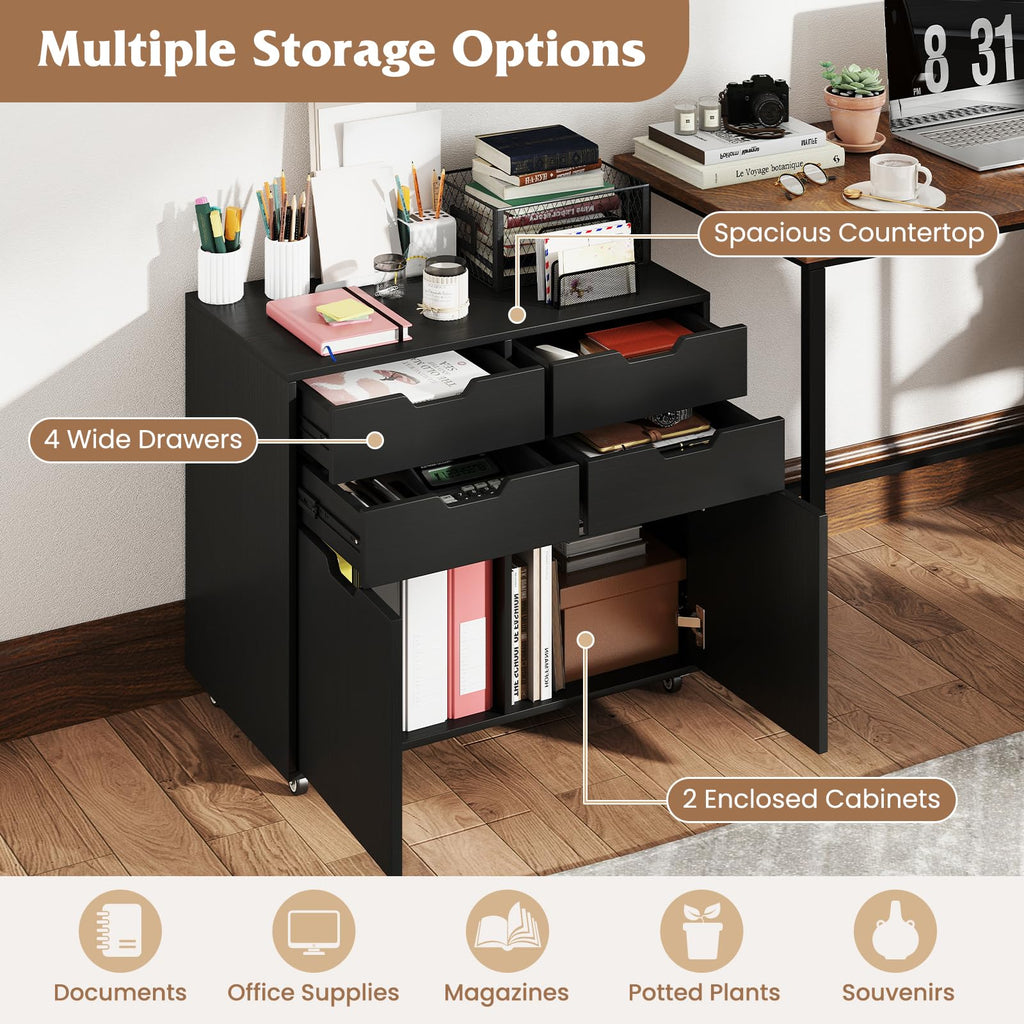 Black 4-Drawer Rolling File Cabinet F861922