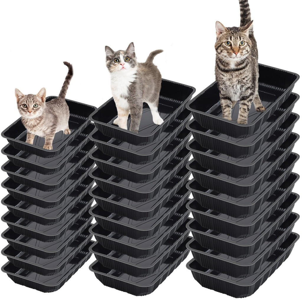 30 Pcs Disposable Plastic Cat Litter Trays 3 Sizes Black O74359