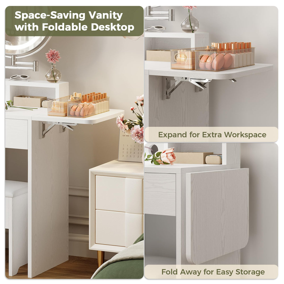 White Vanity Desk with Mirror & Power Outlet G483