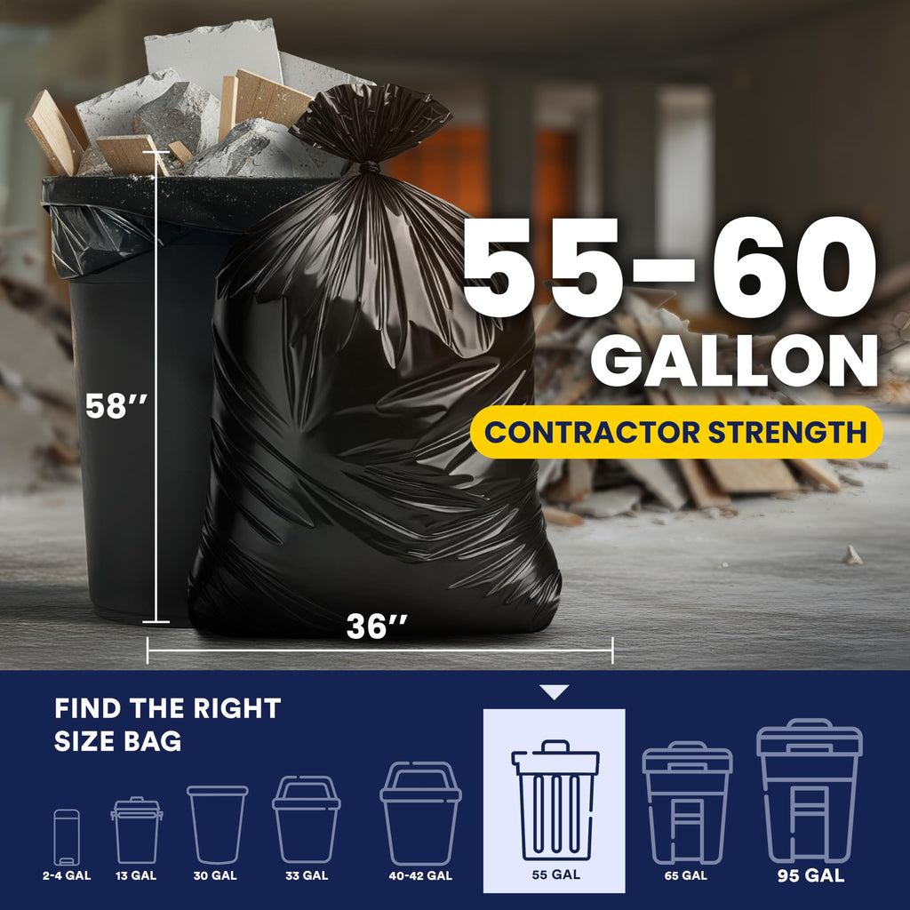55-60 Gallon Black Heavy Duty Trash Bags 25 Count B865