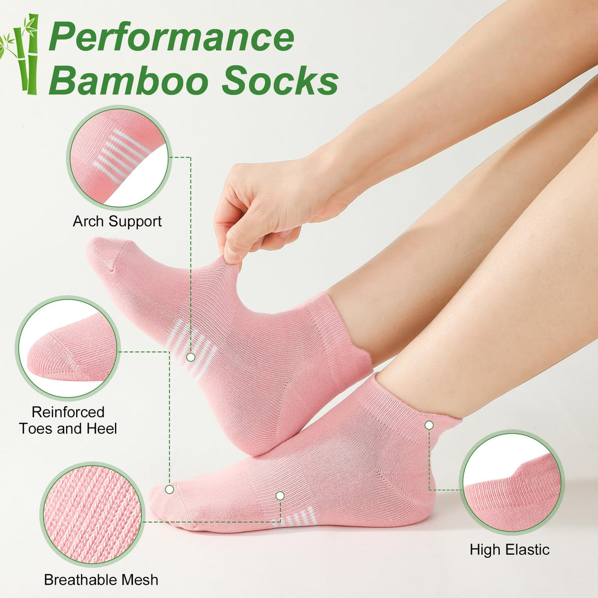 6 Pairs Thin Breathable Bamboo Ankle Socks W872966