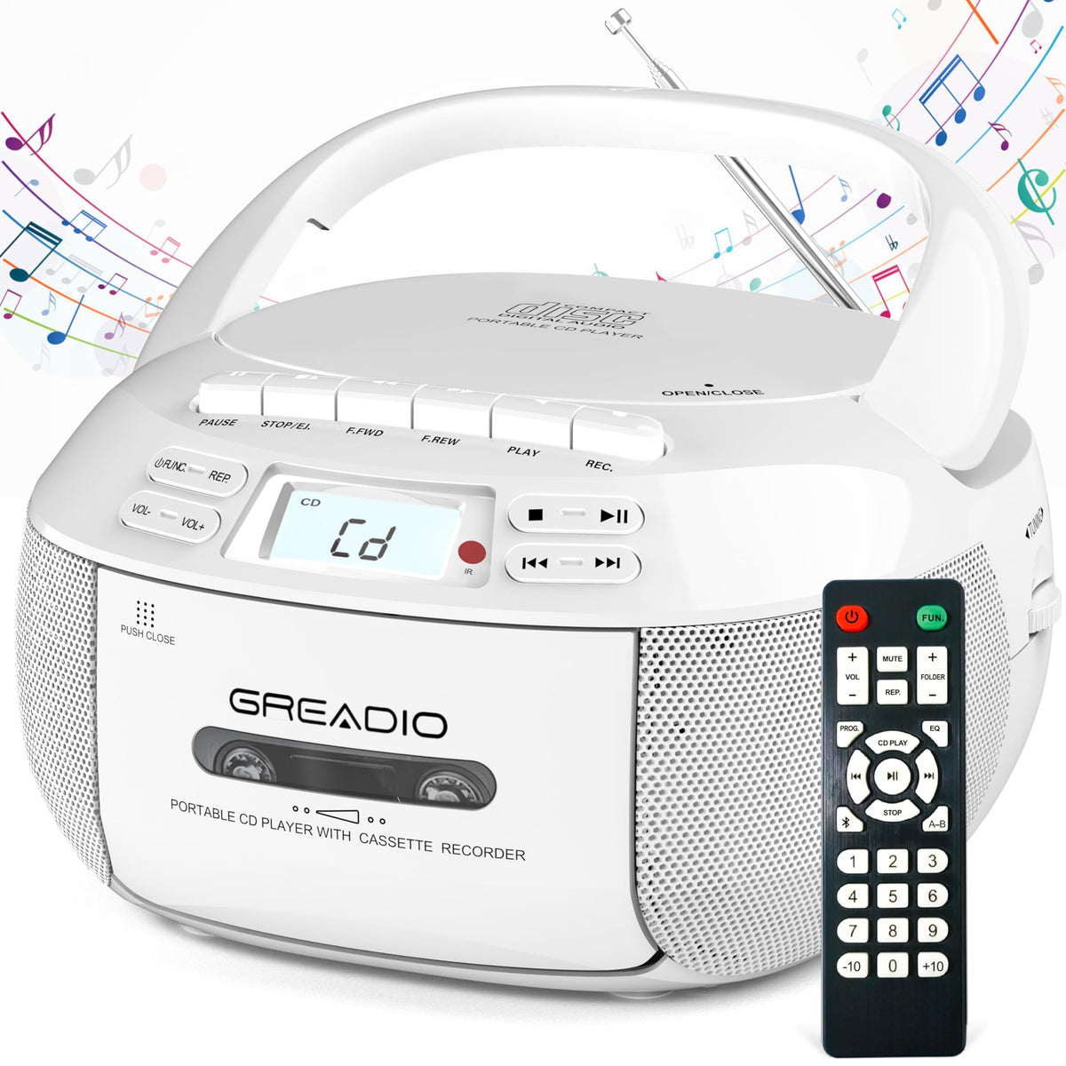 CD Player Boombox Cassette Player Combo with Bluetooth, AM/FM Radio X7041