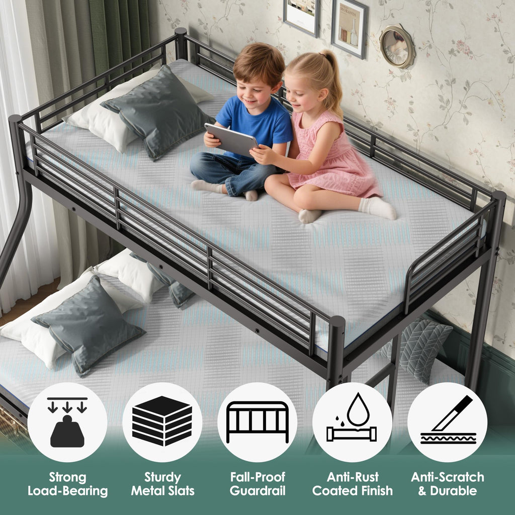 Twin XL Over Full Bunk Bed with Mattresses, Black S81254