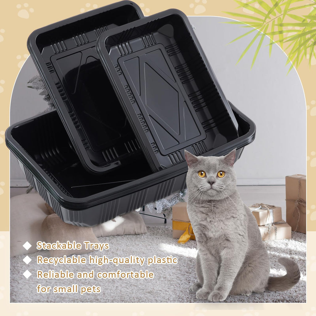 30 Pcs Disposable Plastic Cat Litter Trays 3 Sizes Black O74359