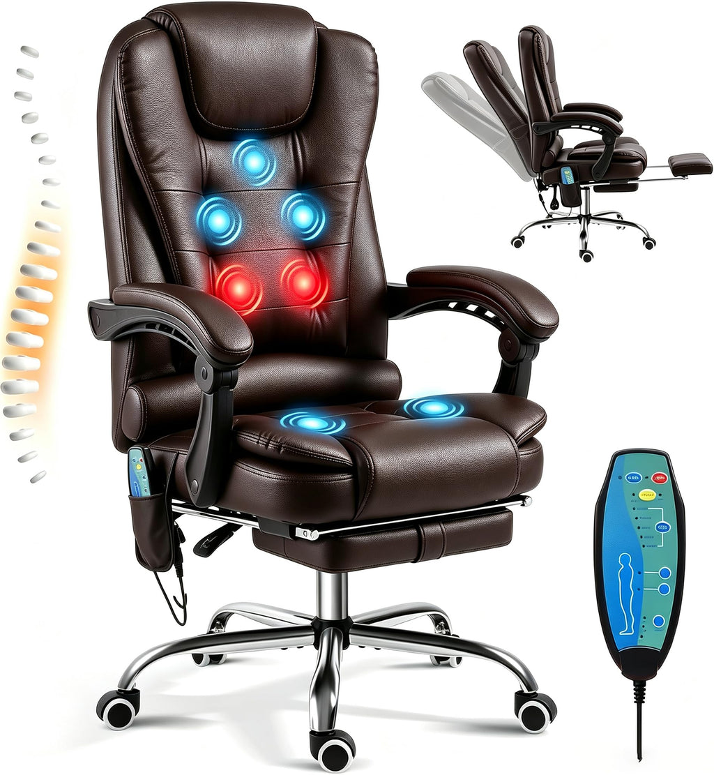Massage Office Chair with Heat Function & Footrest D5646
