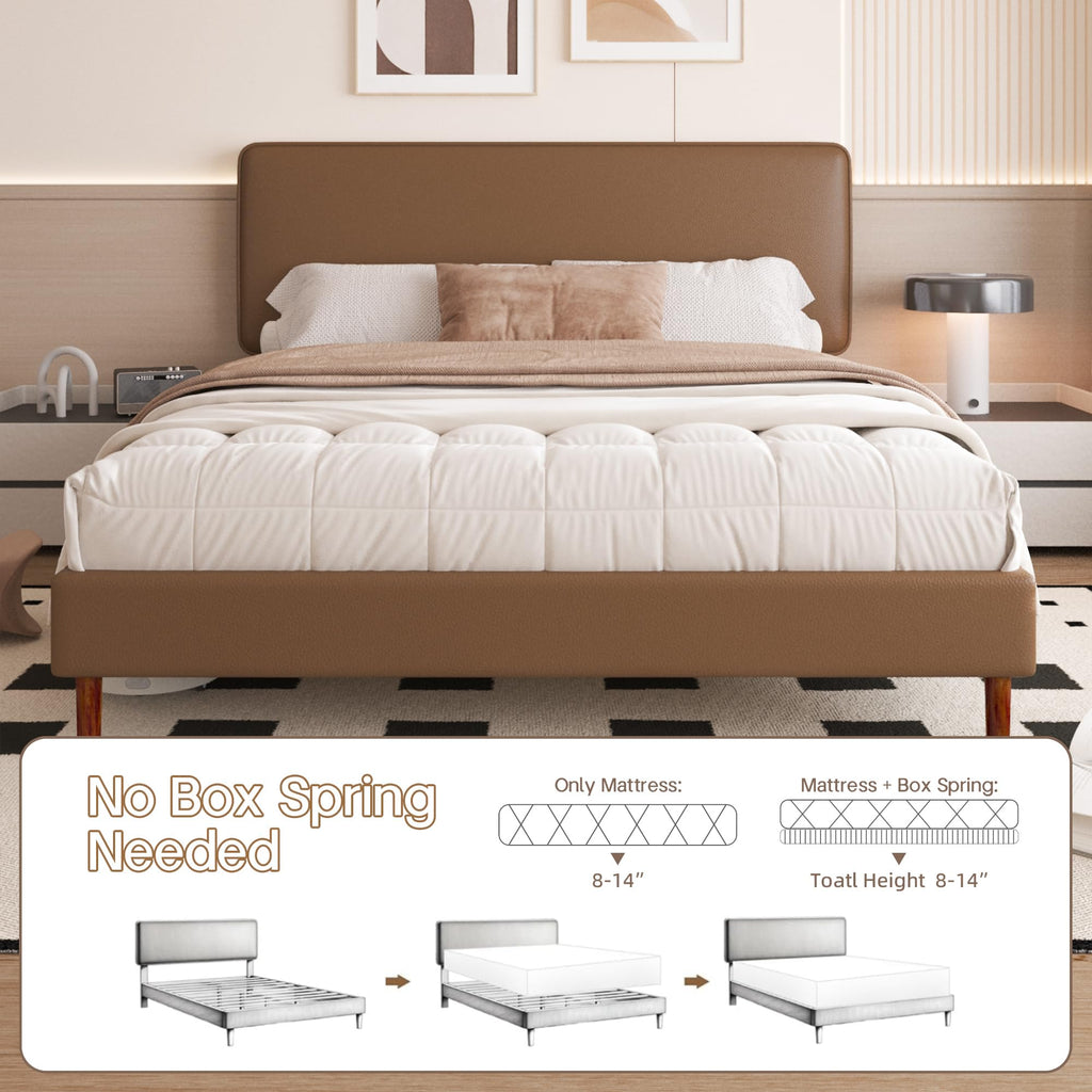 Brown Leather Full Size Platform Bed Frame O59376