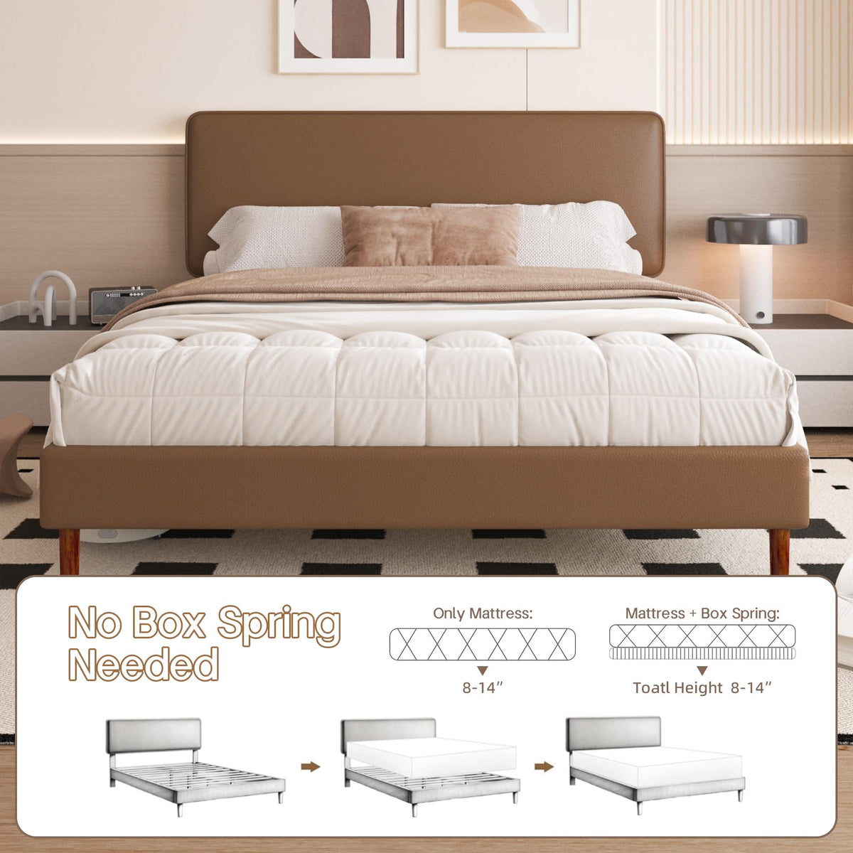Brown Leather Full Size Platform Bed Frame O59376