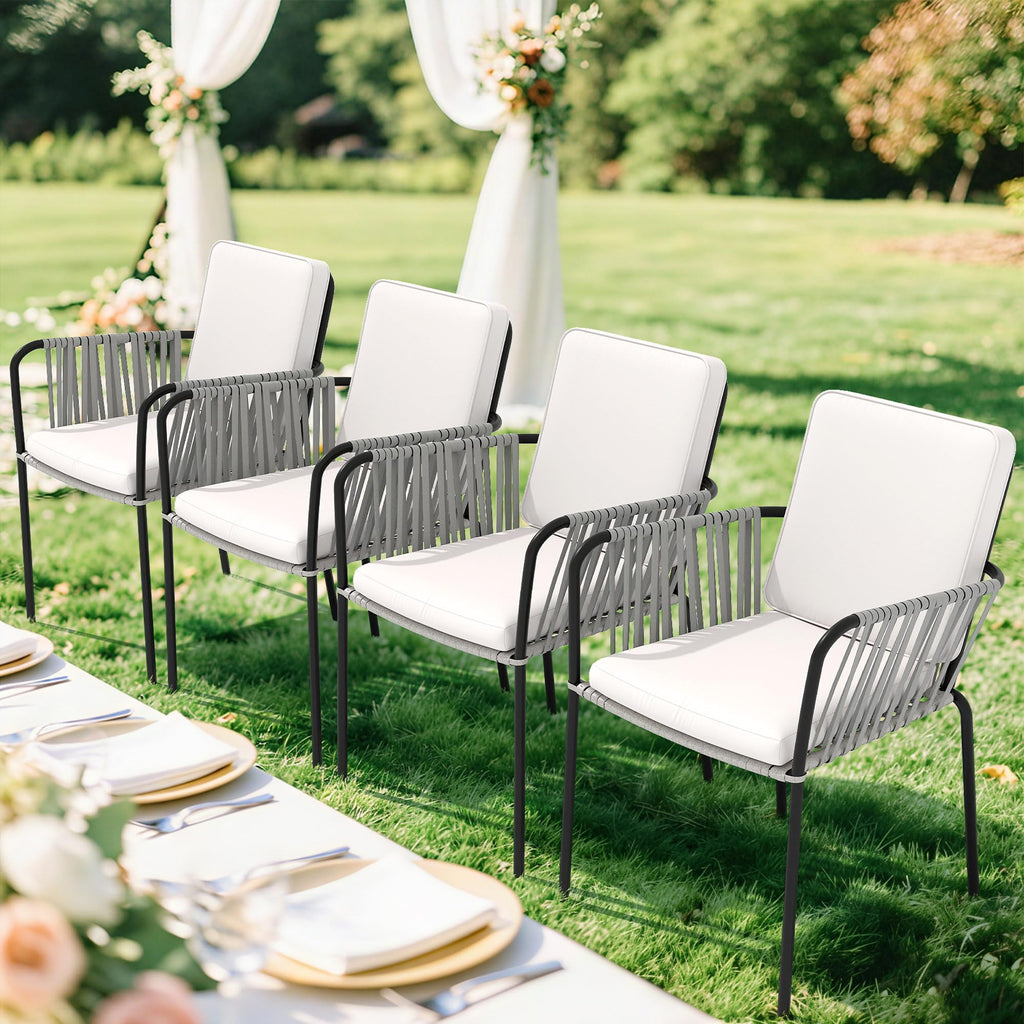 Grey Wicker Outdoor Dining Chairs Set of 4 R423436