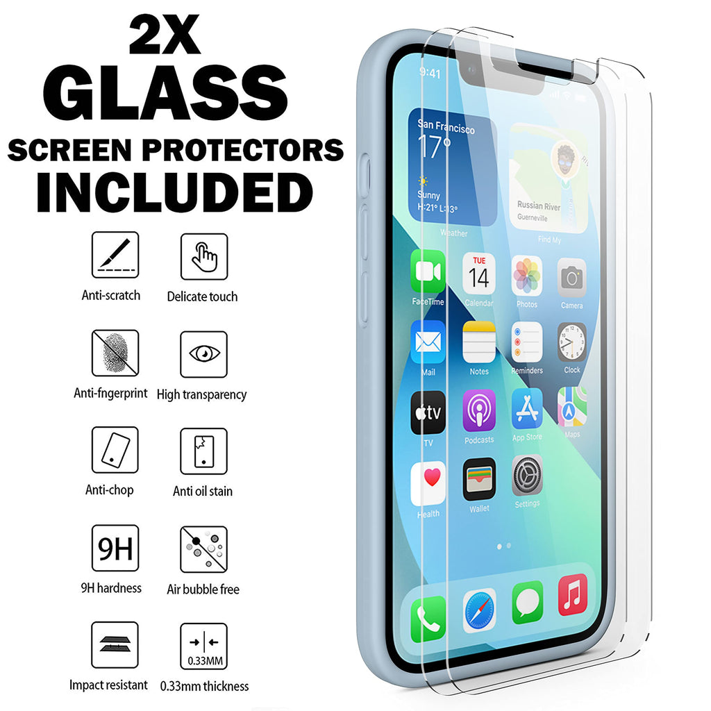 Light Blue Silicone Case with Glass Screen Protectors Y965510