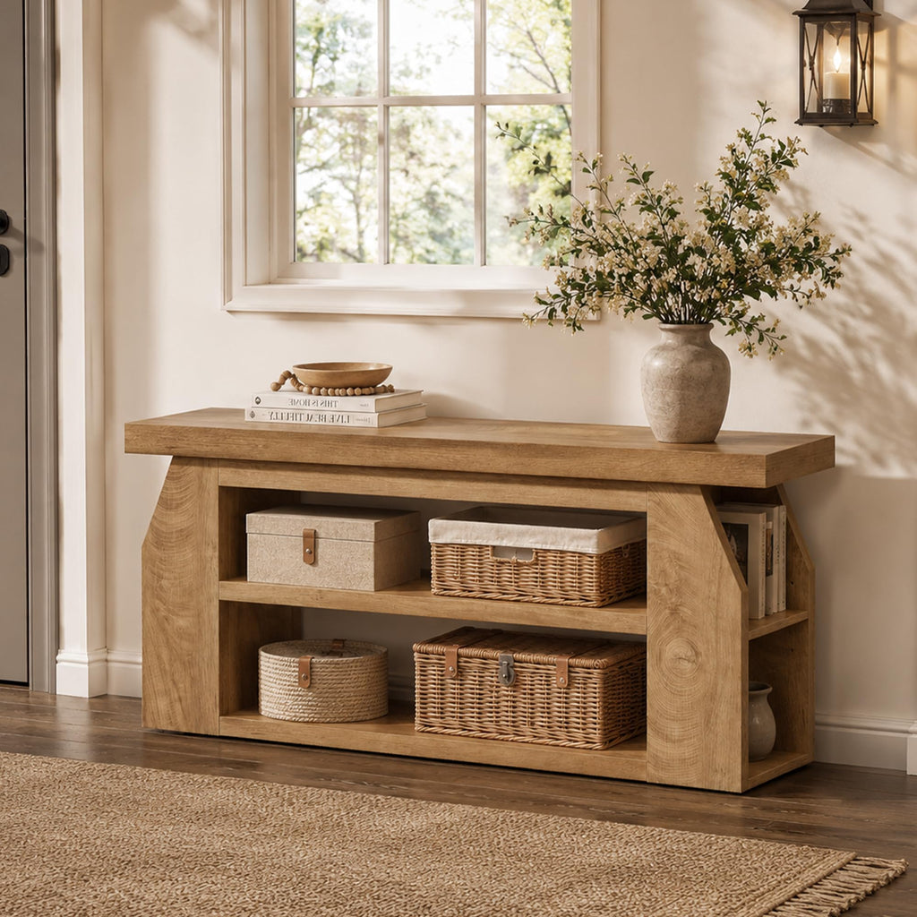 Oak 3-Tier Wood TV Stand for 55 Inch TV E816626