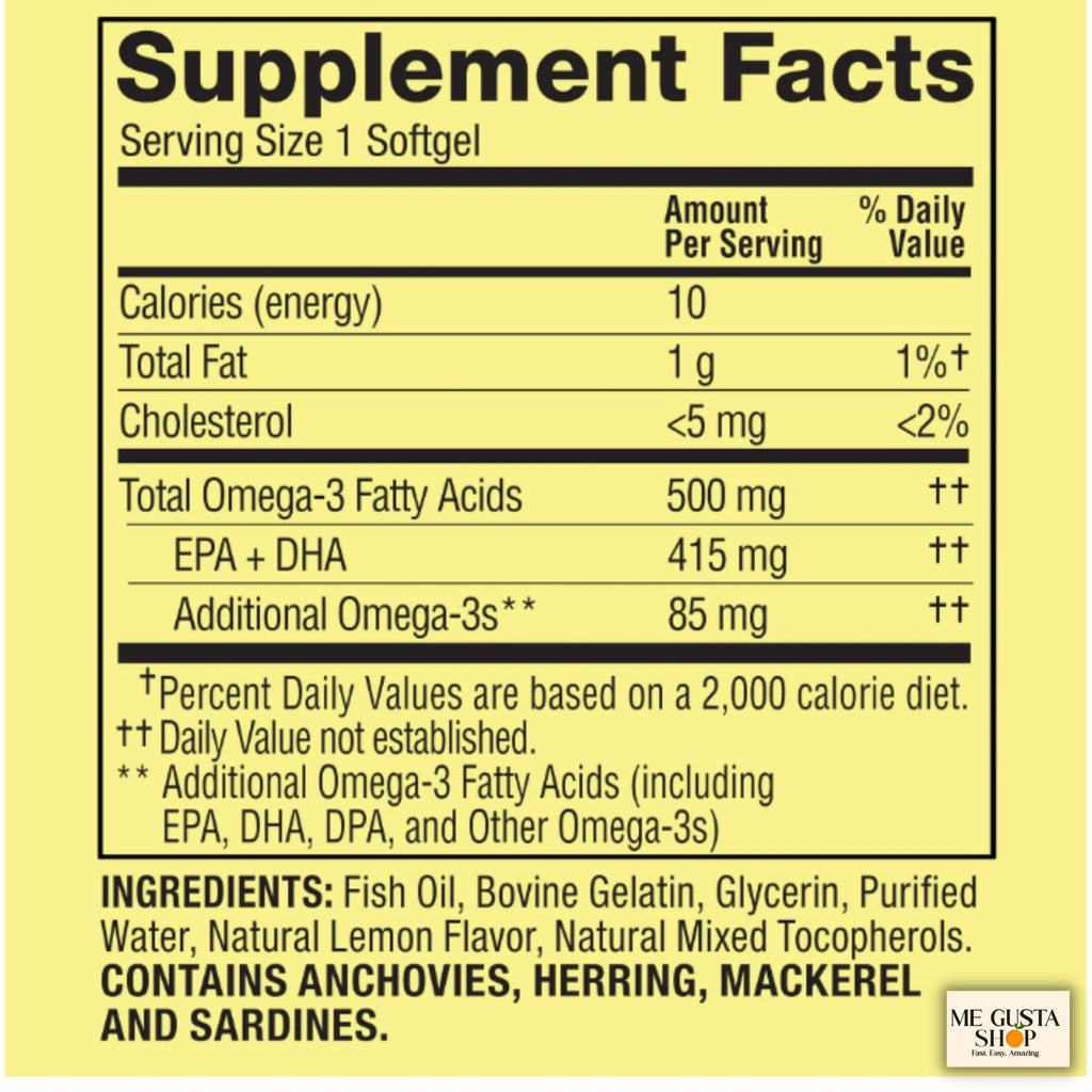 Omega 3 500mg 180 Softgels Fish Oil Dietary Supplements I14713