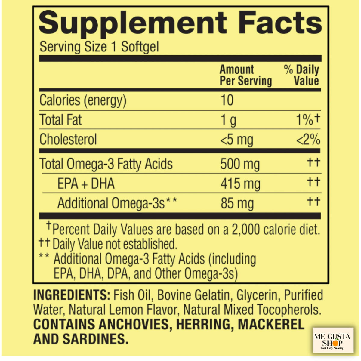 Omega 3 500mg 180 Softgels Fish Oil Dietary Supplements I14713