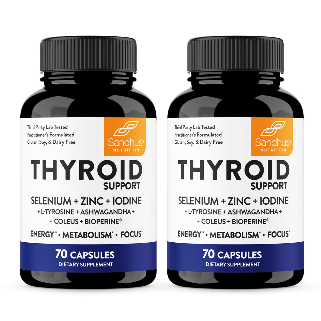 Thyroid Support with Selenium, Zinc, Iodine, L Tyrosine, Ashwagandha, 70 Count (Pack of 2) E4201