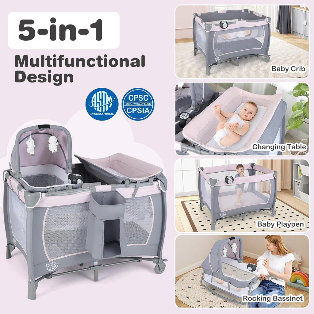 5 in 1 Pack and Play with Bassinet and Diaper Changing Table V78361
