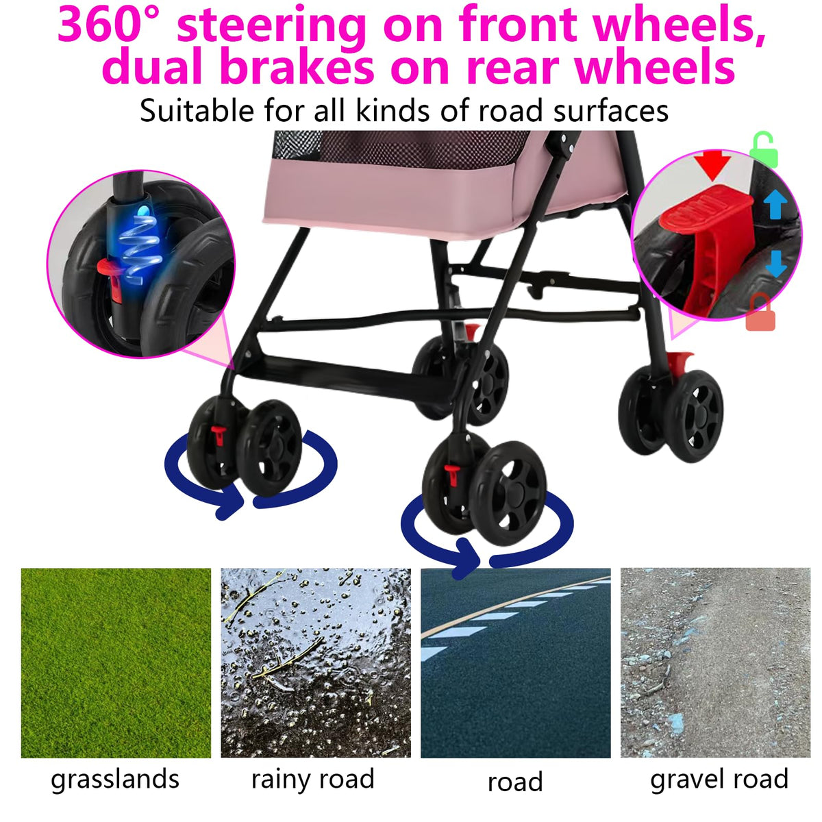 Foldable Lightweight Cat Stroller Pink H348