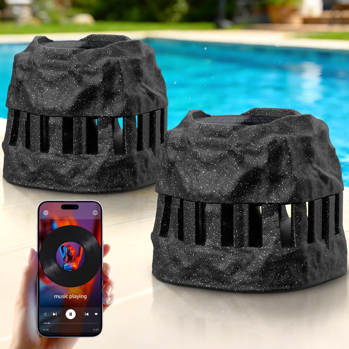 2-Pack Solar Powered Waterproof Rock Speakers T1614
