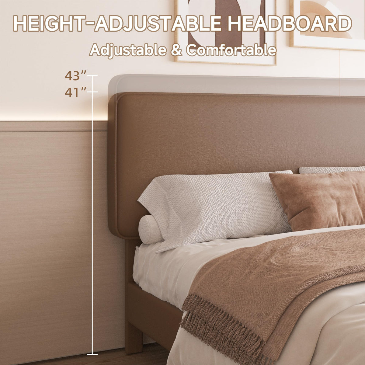 Brown Leather Full Size Platform Bed Frame O59376