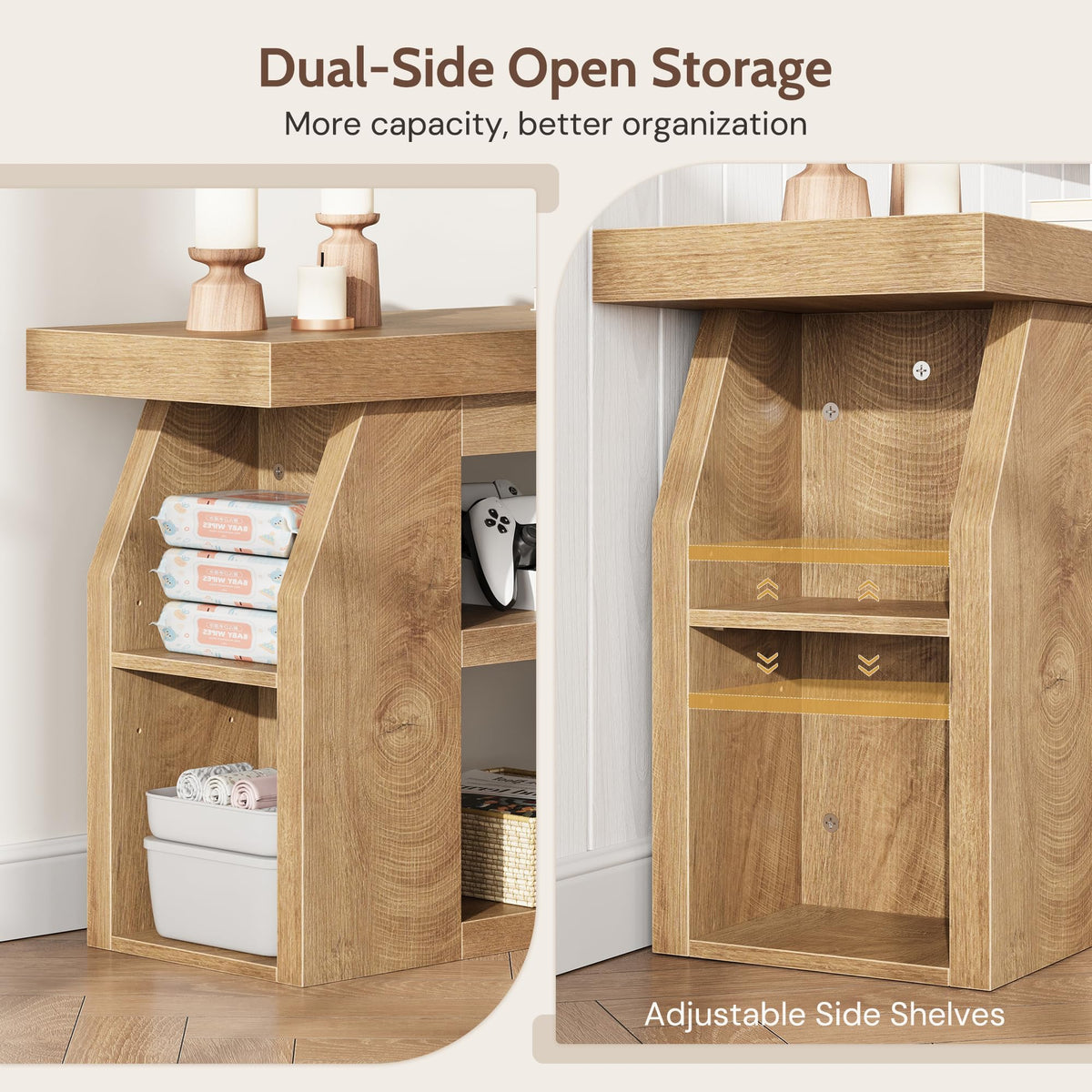 Oak 3-Tier Wood TV Stand for 55 Inch TV E816626