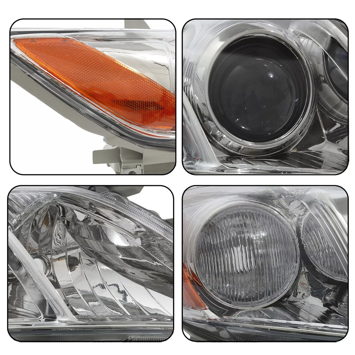 Pair Headlights Assembly Compatible With 2007-2009 Toyota Camry Driver Passenger Side Halogen Chrome Housing Clear Lens C80966