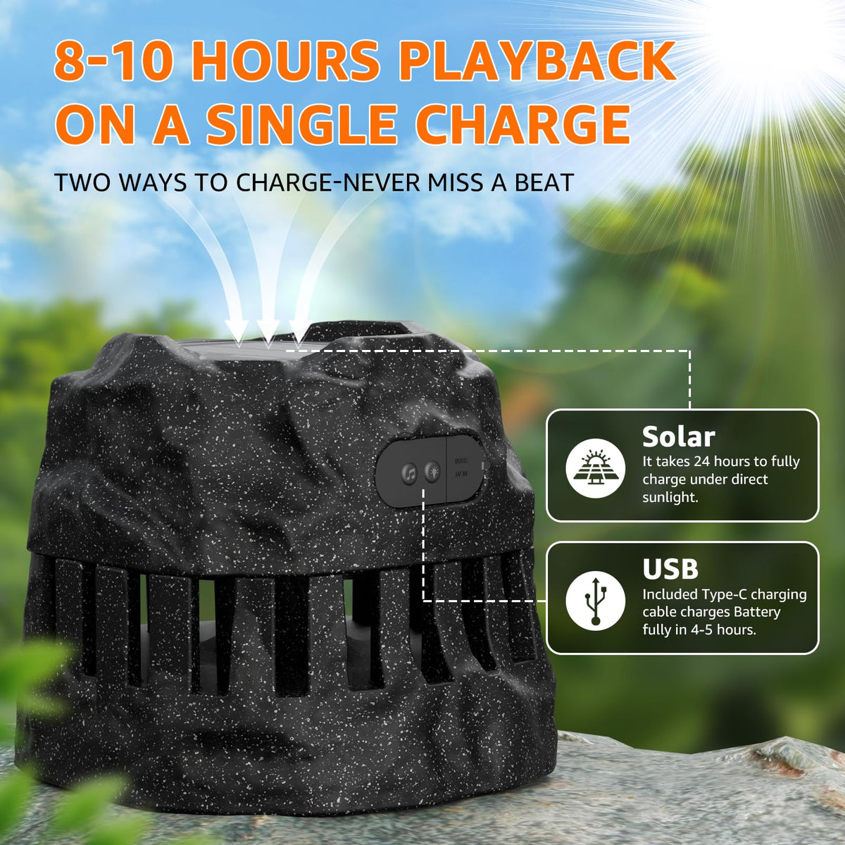 2-Pack Solar Powered Waterproof Rock Speakers T1614