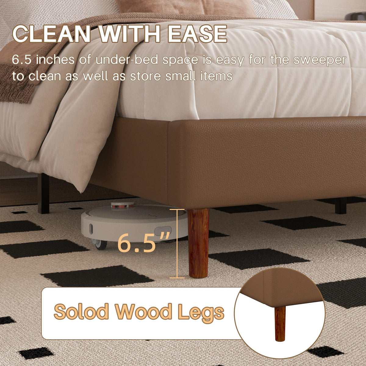 Brown Leather Full Size Platform Bed Frame O59376