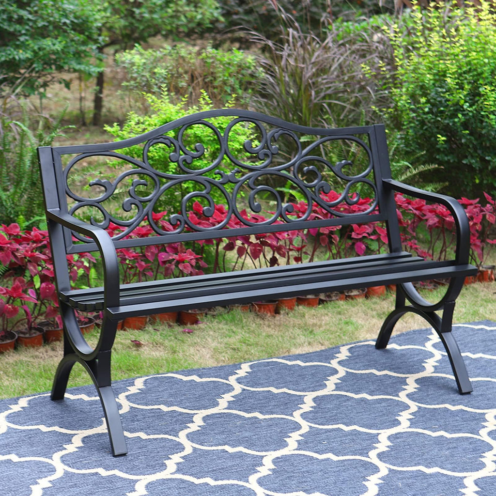 Black Metal Outdoor Bench Set of 2 K796655