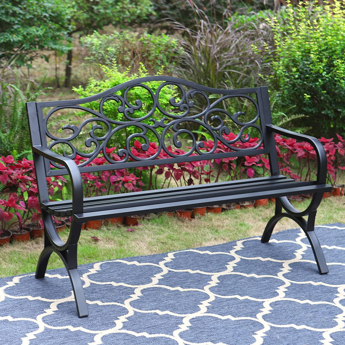Black Metal Outdoor Bench Set of 2 K796655