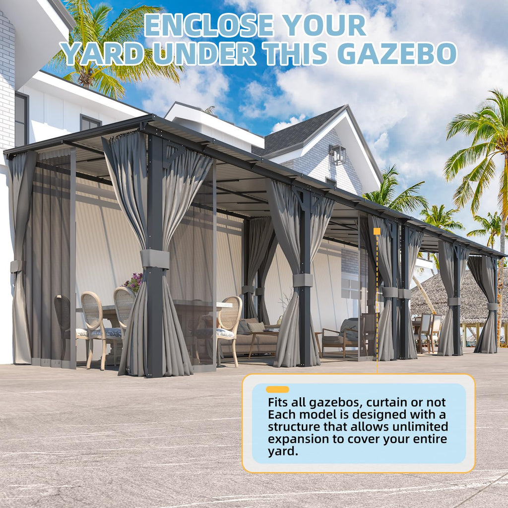 14' x 10' Hard Top Lean to Gazebo with Curtains and Mosquito Netting V19272