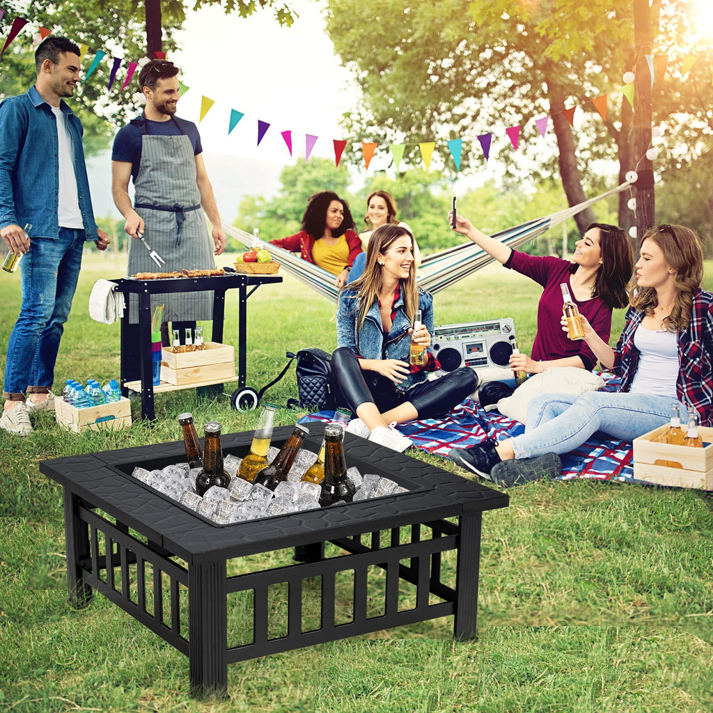 32 inch 3 in 1 Wood Burning Fire Pit Table with BBQ Grill W358579
