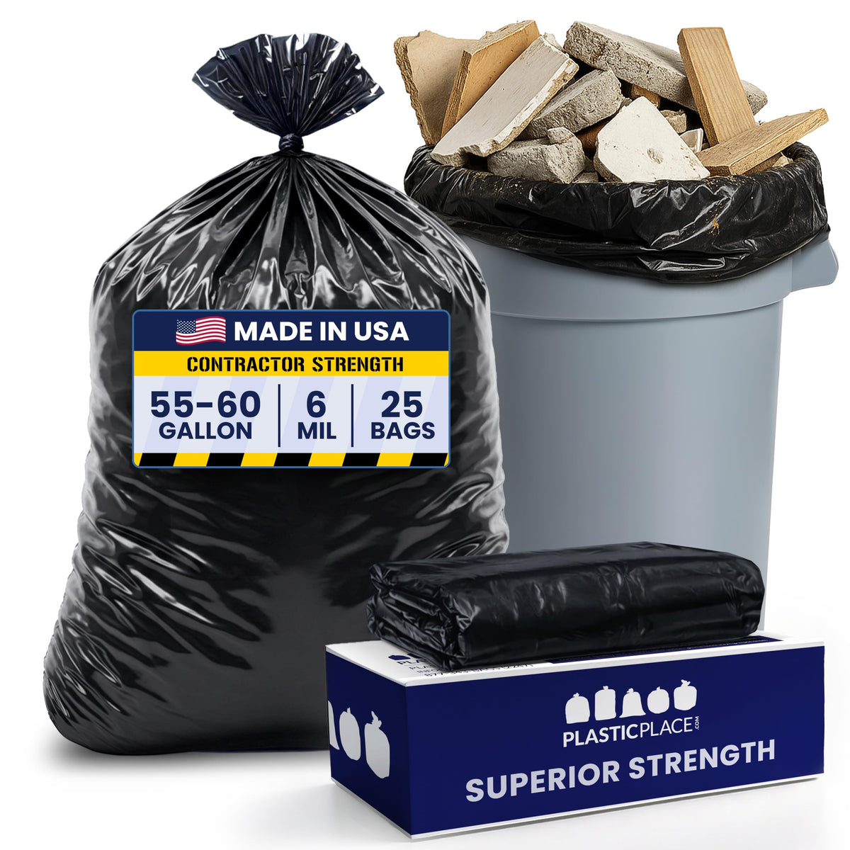 55-60 Gallon Black Heavy Duty Trash Bags 25 Count B865