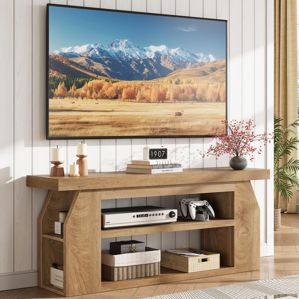 Oak 3-Tier Wood TV Stand for 55 Inch TV E816626