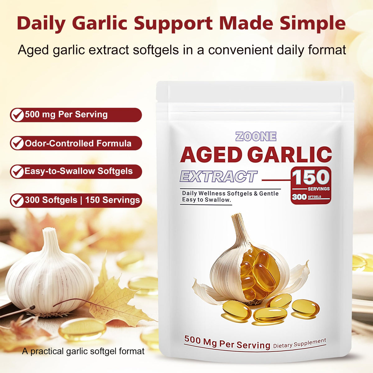 Odorless Garlic Extract 500 mg Softgels U3092