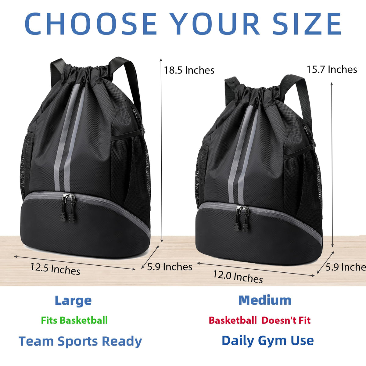 Drawstring Backpack Gym Bag with Shoes Compartment R296212