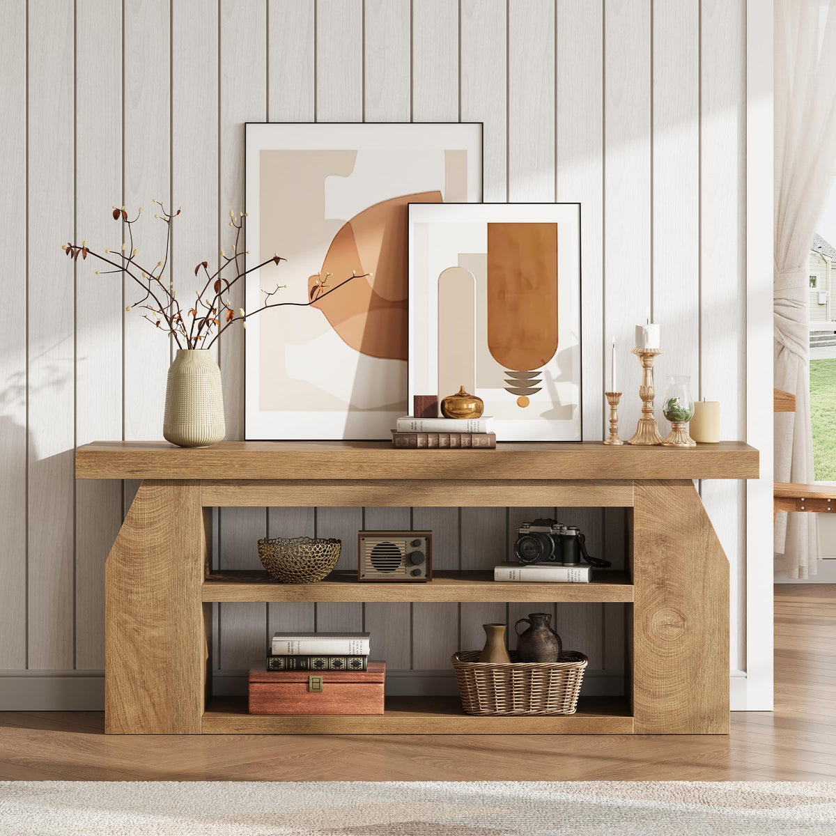 Oak 3-Tier Wood TV Stand for 55 Inch TV E816626